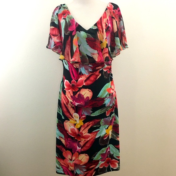 connected apparel Dresses & Skirts - Connected Apparel | Sheath Dress with Flutter Ruffle Neckline